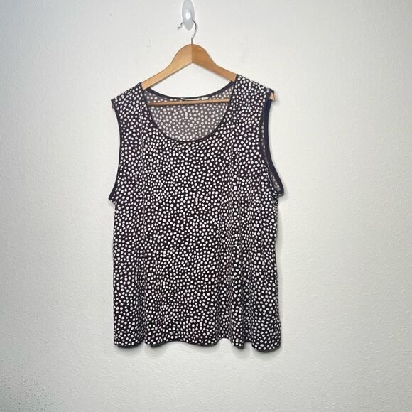 Susan Graver Liquid‎ Knit Brown Spotted Scoop Neck Sleeveless Top Plus Size 2X - Picture 1 of 8